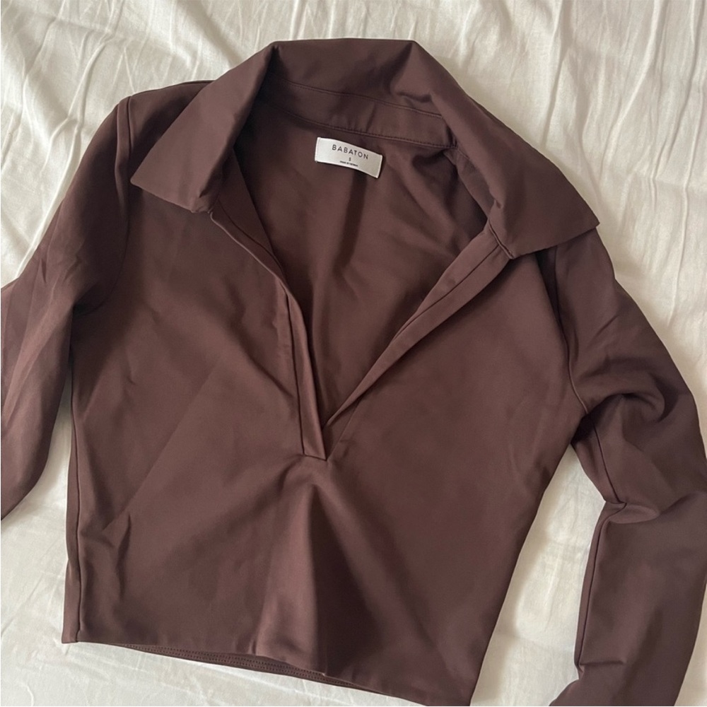 BNWOT aritzia cropped contour polo shirt in size S 🤎 - Picture 4 of 6